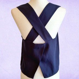 Club Monaco navy blue cropped open back blouse